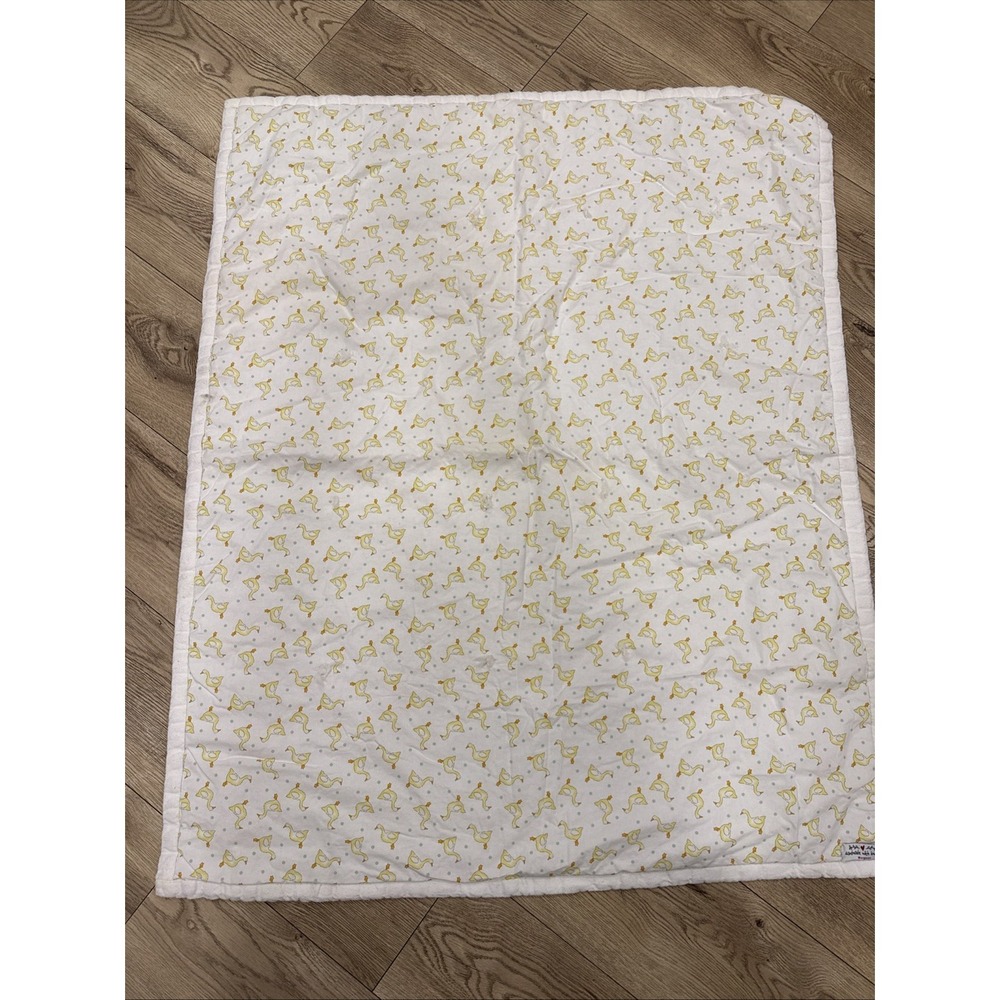 Baby Blanket Handmade Cotton Yellow Duck Duckling Ducks Polka Dot Nursery 46x38"